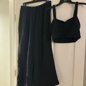 Z Supply Black Two-Piece Wide-Leg Pant and Cropped Tank Set
